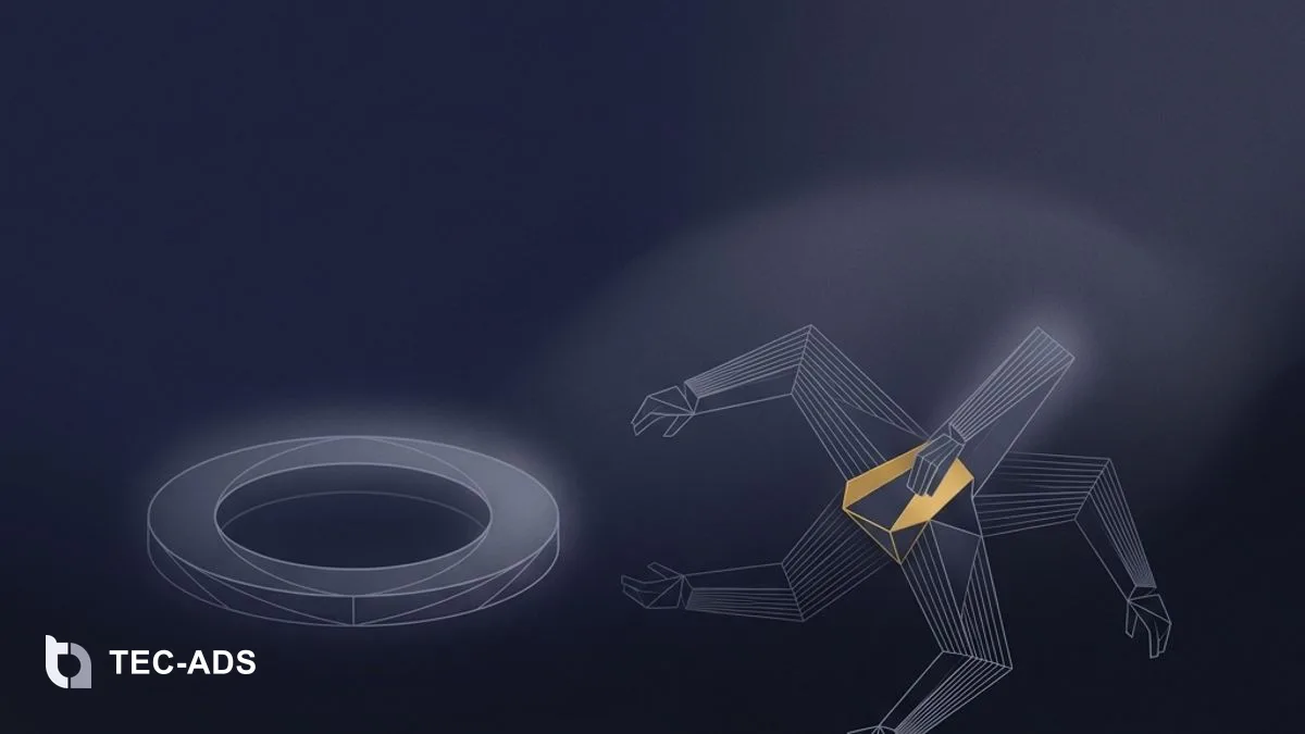Abstract graphic showing two side-by-side shapes: a flat reactive ring and a multi-armed active geometric structure.
