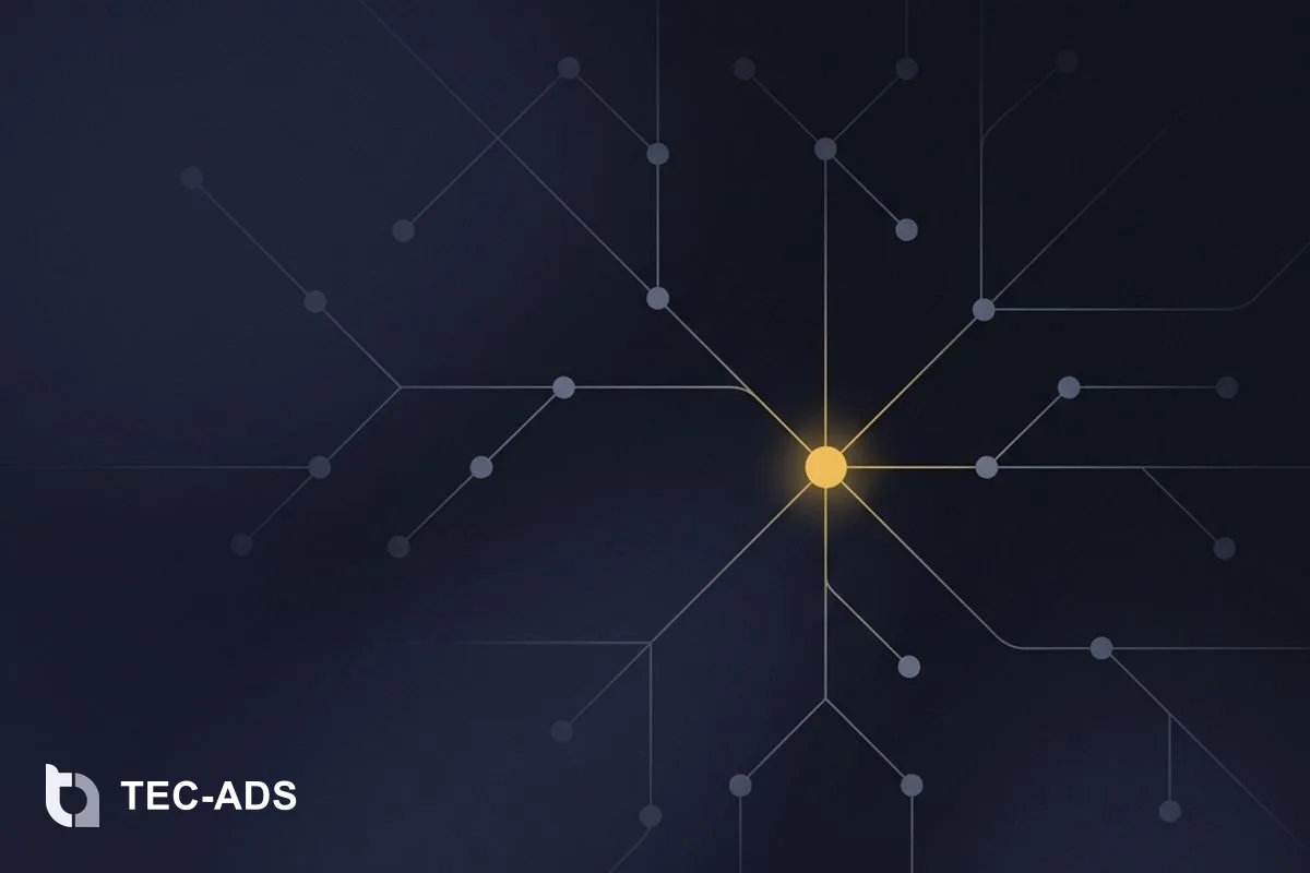 Minimalist network showing one bright golden node connecting to several dim slate nodes representing regional dialects.
